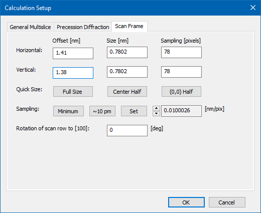 Example 2 - Calculation setup - Scan frame options.
