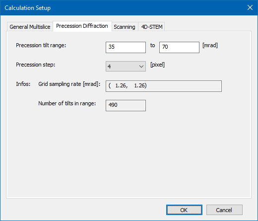 Dr. Probe GUI - calculation setup - precession parameters