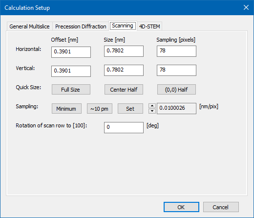 Dr. Probe GUI - calculation setup - scan parameters