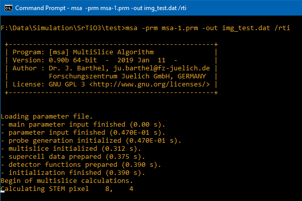 Command-line output while running msa